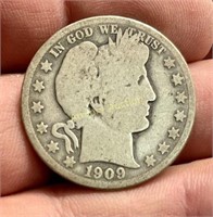 1909 O SILVER BARBER HALF DOLLAR