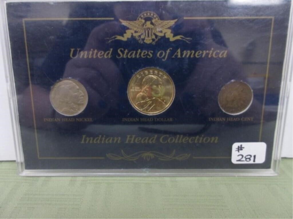 1907 Indian Cent, 1973 Buff Nickels, 2000 Saq. -