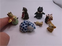 7pc Miniature CAT Collection 1"ish Wood/Porcelain