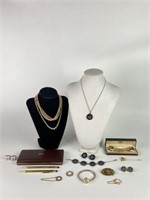 Vintage Costume Jewelry & Cross Pen Set in Case