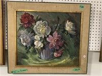 Framed Original Oil On Board (flowers) 26 X 23 "