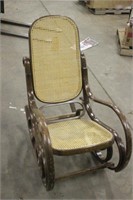 VINTAGE  ROCKING CHAIR WITH CANED SEAT AND BACK