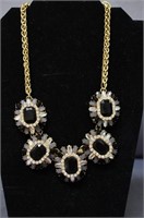 Costume Necklace With Black & Clear Rhinestones