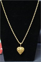 Antique 14KGP Heart Locket Pendant & Chain