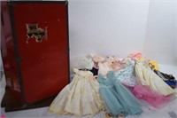Vintage Metal Doll Trunk With Vintage Doll Clothes