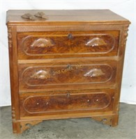 Antique Small Burled Walnet 3 Drawer Chest