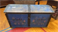 ANTIQUE BLUE PAINTED DOME TOP BLANKET CHEST