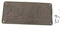 1930 Indiana License Plate
