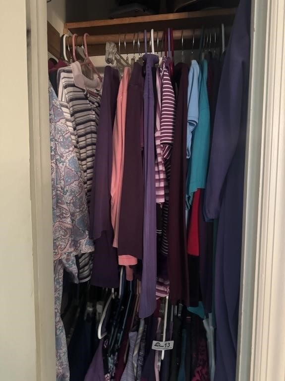 Contents of hall closet.. Women's clothes many