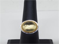 925 Silver and Gold Tone Ring W Citrine Gem Size 7