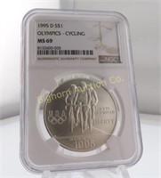 1995-D USA Olympics Cycling One Silver Dollar NGC