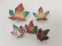 3x sterling silver maple leaf pins