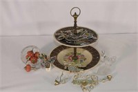 2 Tier Serving pc. & Collector Spoons & Angel