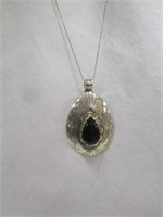 STERLING SILVER NECKLACE AND NAVAJO BLACK ONYX