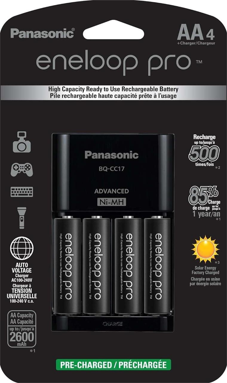 Panasonic Charger with 4 AA eneloop Pro Batteries