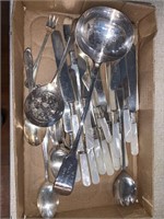 Mother of Pearl Flatware Lot , silver plate ladle