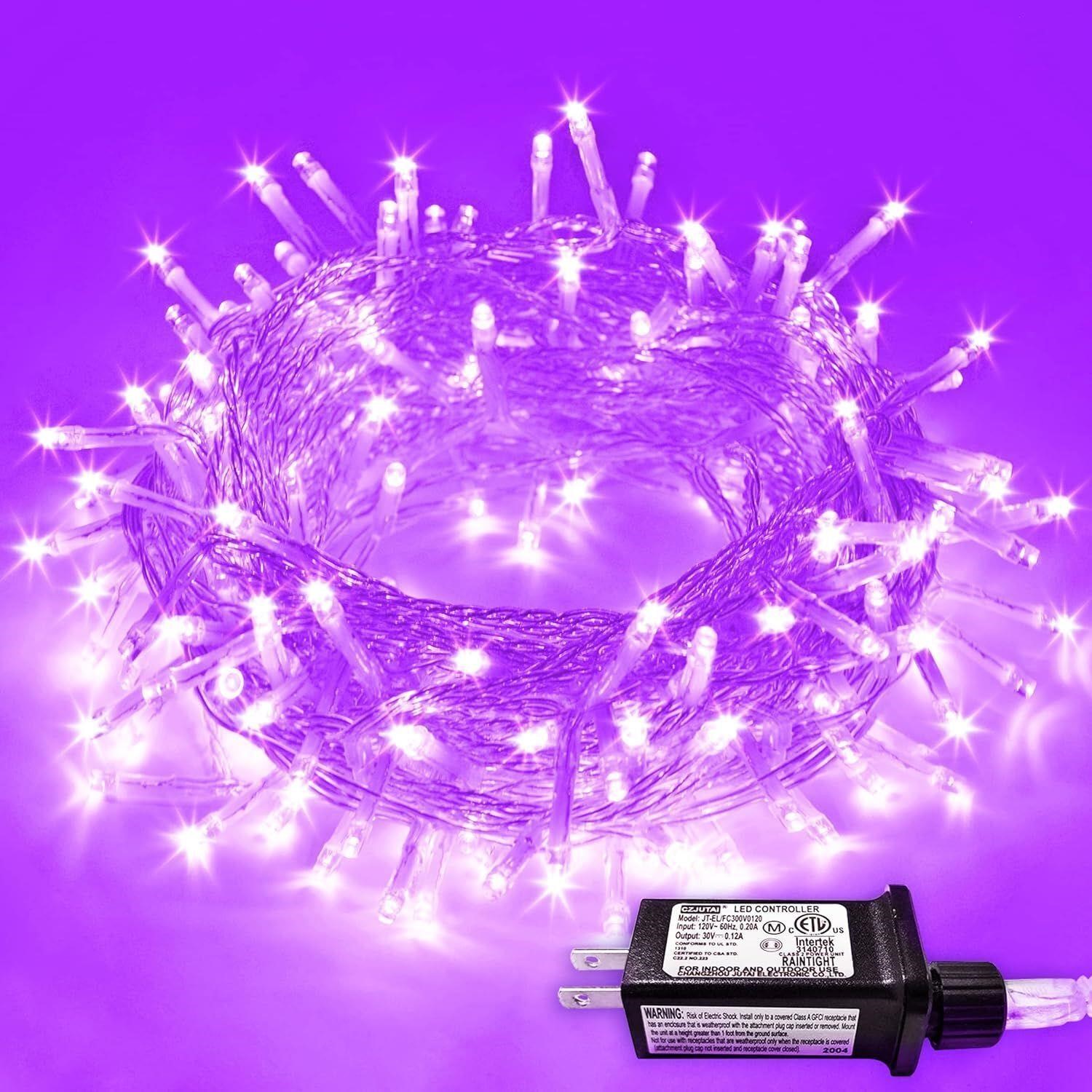 OP 200 LED Purple Christmas Lights Clear Wire