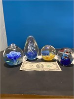Set of 4 art glass paper weights