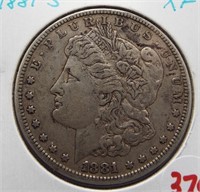 1881-S Morgan silver dollar. XF.