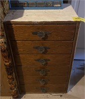 Wooden 6 Drawer Cabinet, 18x14x29in
*contents on