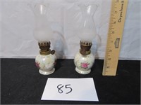 Mini Oil Lamps w/ Pink Flowers (2)