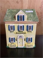 Yellow house cookie jar, quails roost 10" high