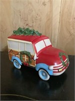 Truck with Christmas tree cookie jar 10"L