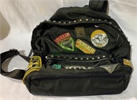 JTXS black backpack purse bag, with patches and