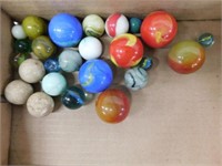 15 glass shooter marbles - 3 clay shooter marbles
