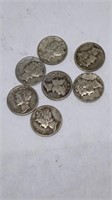 (7) Mercury dimes, assorted years