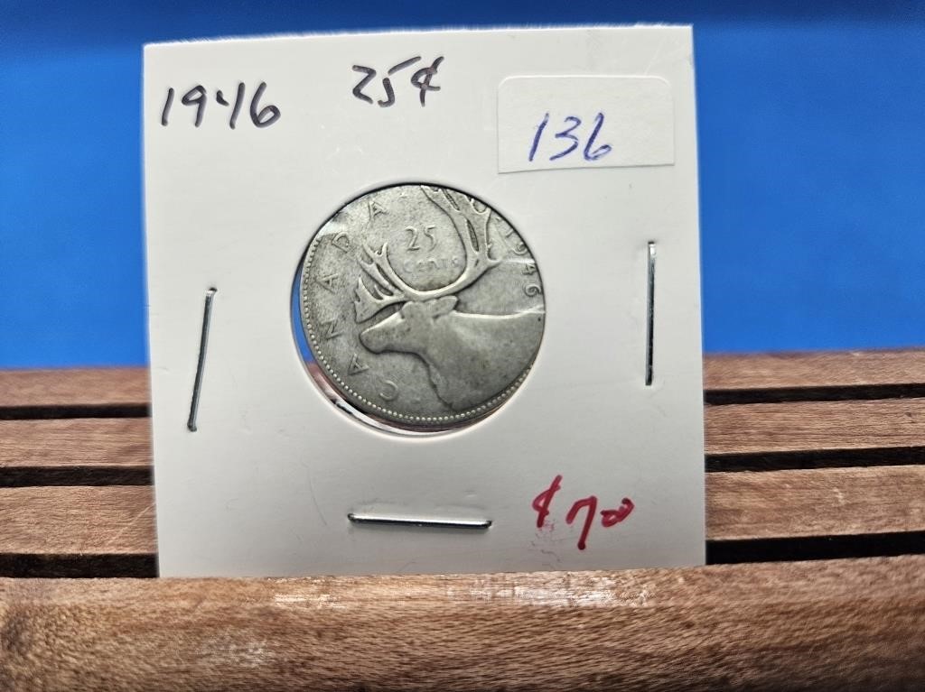 1-1946 SILVER 25 CENT COIN