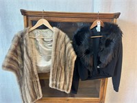 2pc Fur Style: Stole Wrap, Black Jacket w/Trim
