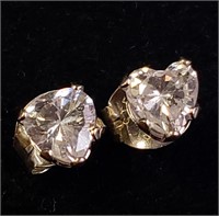 14KT White Gold Heart Shaped CZ Earrings. Value