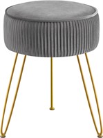 GERANT Velvet Ottoman, Metal Legs-Silverish