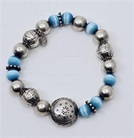 Bracelet Sterling SIlver and Blue Cat Eyes Stones