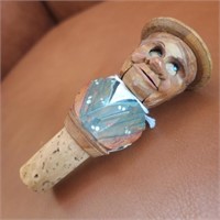 Hand Carved & Polychromed Figural Bottle Stopper