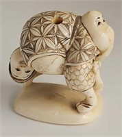 Antique Hand Carved Polychrome Ivory Netsuke
