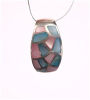 STERLING SILVER PENDANT PINK & BLUE STONES