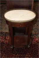 2 Tier Oval Table w/ marble top & brass galleries