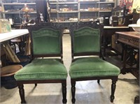 (2X) VICTORIAN CHAIRS, Great Green Velvet Fabric
