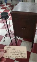 ca 1920 record player cabinet + iron plant stand
