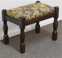 Vintage Oak and Floral Tapestry Foot Stool