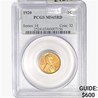 1920 Wheat Cent PCGS MS65 RD