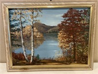 Fall By Lake Oil Painting - Unsigned