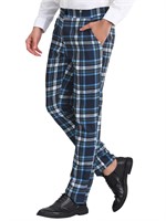 Lars Amadeus Men's Navy Blue Plaid Pants Regular F