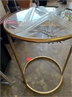Glass Top Leaf Motif Gold Table