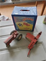 Two Metal Farm toys Tractor and Hotwheels carrier