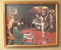 DOGS PLAYING POOL FRAMED WALL ART