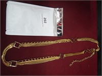 Designer Long Layered Gold Tone Chain Necklace