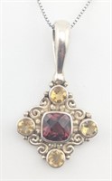 Vintage Sterling Garnet & Citrine Pendant